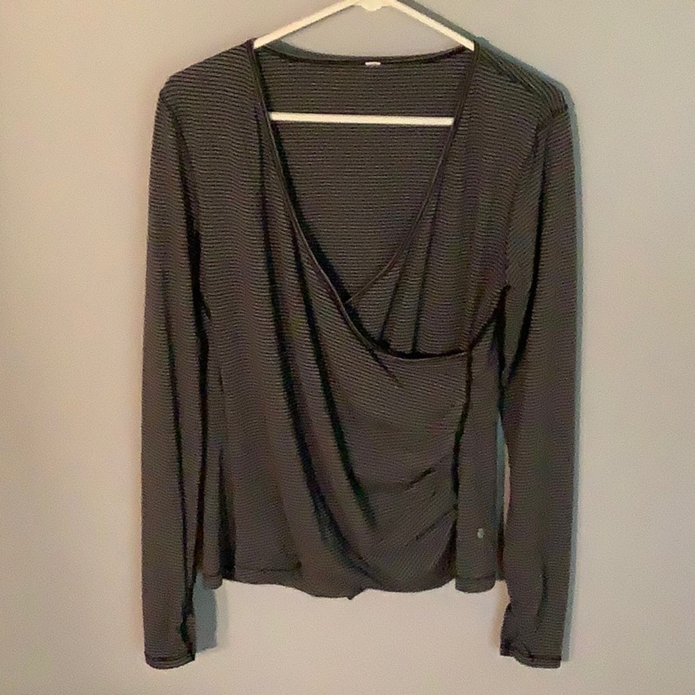 Black and gray striped wrap top